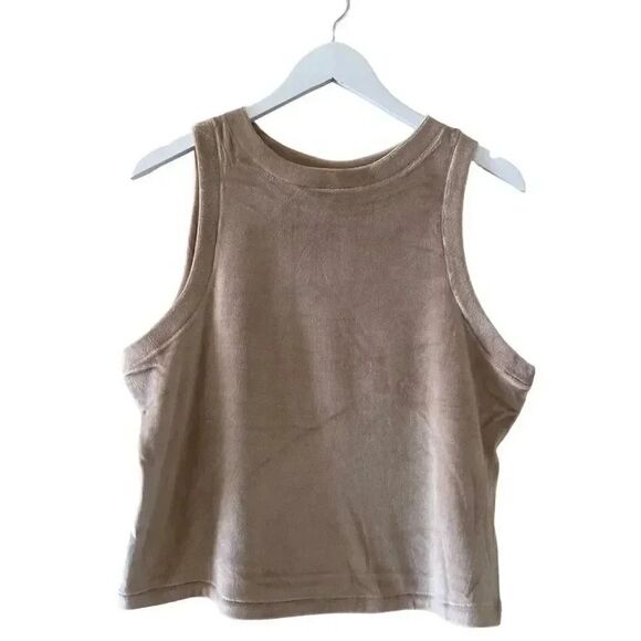 Skims Velour Crew Neck Tank Sienna Brown Crop  Boxy Sleeveless SZ  XL #1471 - Picture 1 of 12